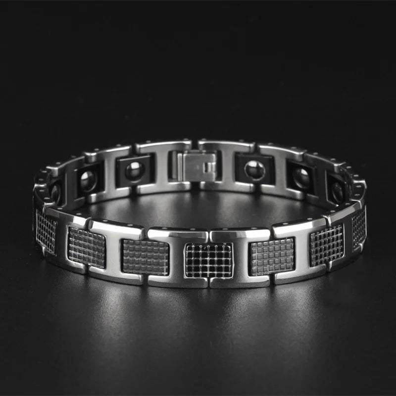 On Sales High Polished Tungsten Steel Man Bracelet Gifts Best Friend Men's Bracelets With Healthy Black Germanium Magnetic Stone