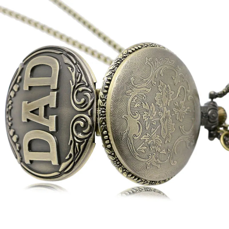 Antique DAD Pocket Watch Pendant Necklace Bronze Mens Pappy Father's Day Gift P38