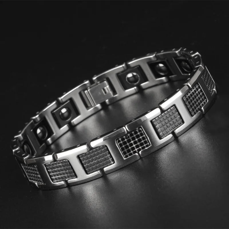 On Sales High Polished Tungsten Steel Man Bracelet Gifts Best Friend Men's Bracelets With Healthy Black Germanium Magnetic Stone