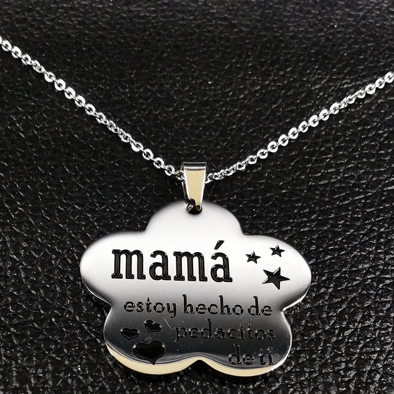 Mama Stainless Steel Chains Necklace for Women Black Enamel Statement Necklace Jewelry dia de la madre Mother's Day Gift N719S01