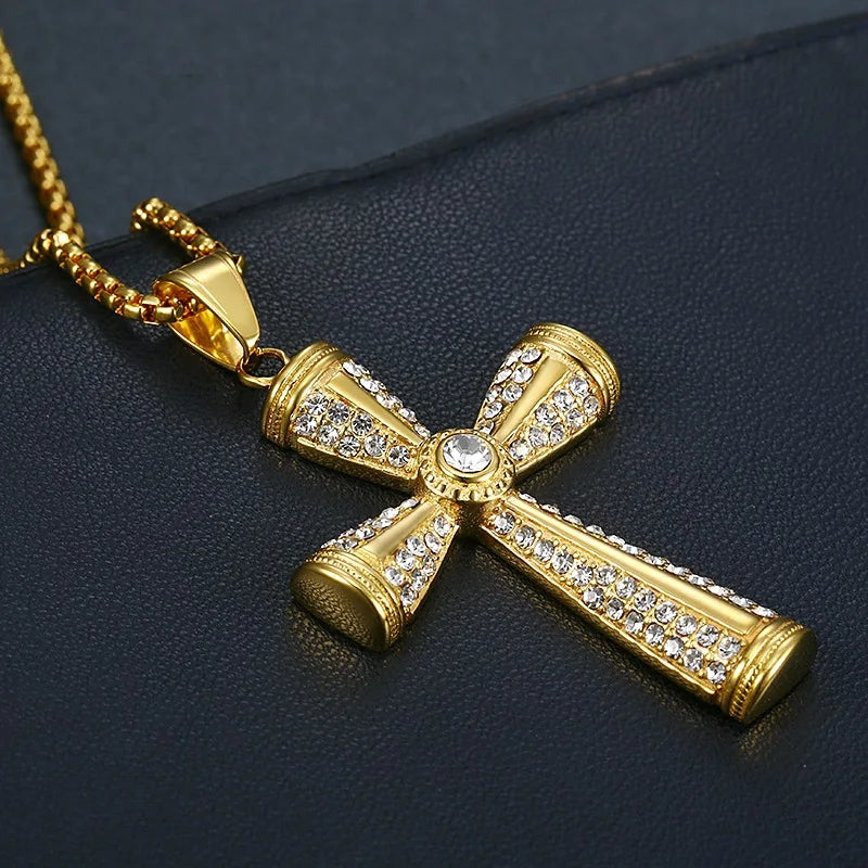 Hip hop big Cross gold color Iced Out Bling Bling zircon Pendant For Men Charm Chain Necklace Father's Day Fashion Gift Jewelry