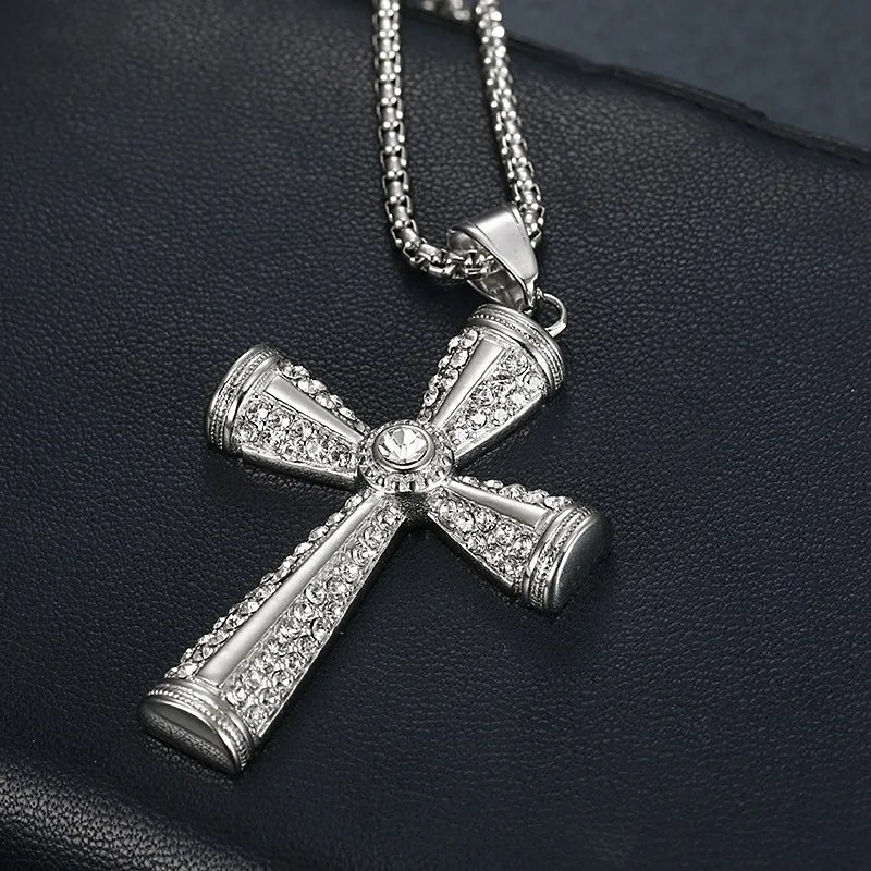 Hip hop big Cross gold color Iced Out Bling Bling zircon Pendant For Men Charm Chain Necklace Father's Day Fashion Gift Jewelry