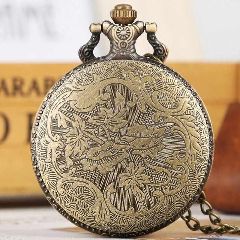 Fiercely Animal Leopard Head Figure Quartz Pocket Watch Retro Necklace Bronze Pendant Chain Watch FOB Clocks Reloj de madera