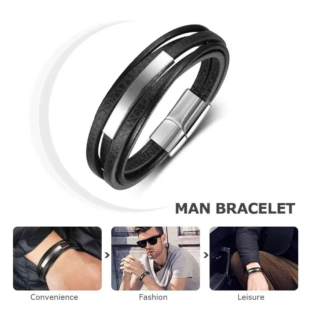 Genuine Leather Bracelets For Men Stainless Steel Bracelets & Bangles Fashion  Accessorise Father's Day Gift (JewelOra BA101879)