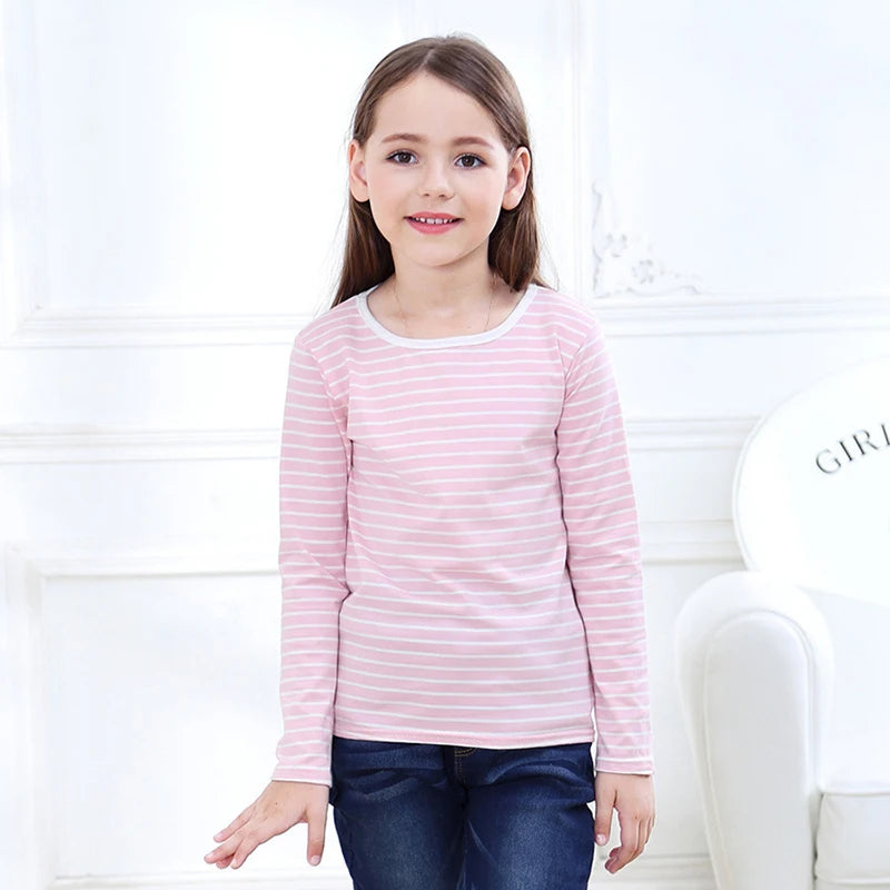 2-12 Yrs Kids Cotton Long Sleeve T Shirts Striped Boys Girls Basic Tops Tees Children Autumn Clothes T-shirt Sweatshirt