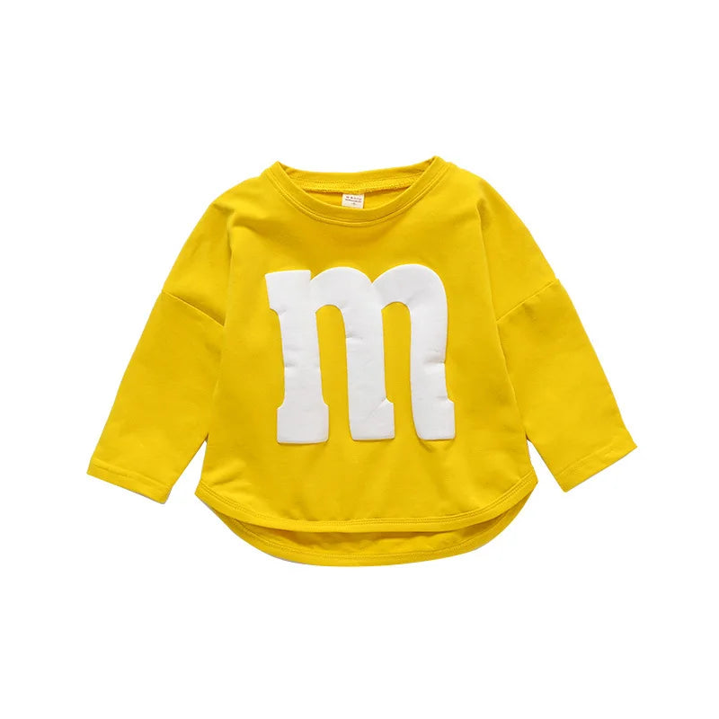 Cotton Baby Girl T-shirt Long Sleeved Spring Autumn Cartoon Letters M Kids Tops Boys Clothes Toddlers Tees