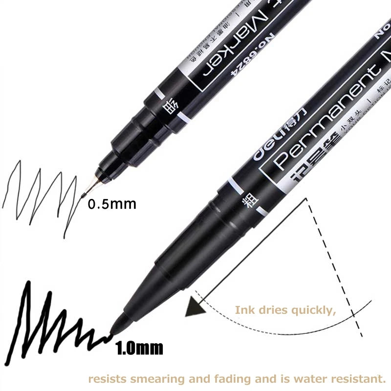 9pcs/Set Twin Tip Permanent Markers,  Black, Red,Blue Ink, 0.5mm-1mm pens for School Office Supplies Student Stationery