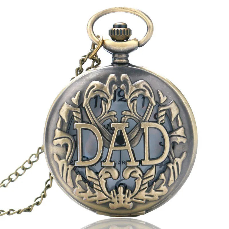 Dad Gifts Series Retro DAD Quartz Pocket Watch Casual Necklace Pendant Antique Style Steampunk Men Chain Watch Father's Day Gift