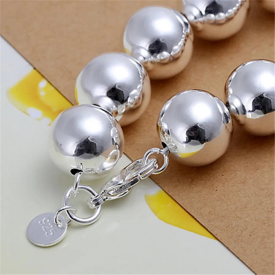 925 Charm 14MM beads silver color bracelet for men with high quality fashion jewelry gift for Father's Day H080 free shipping