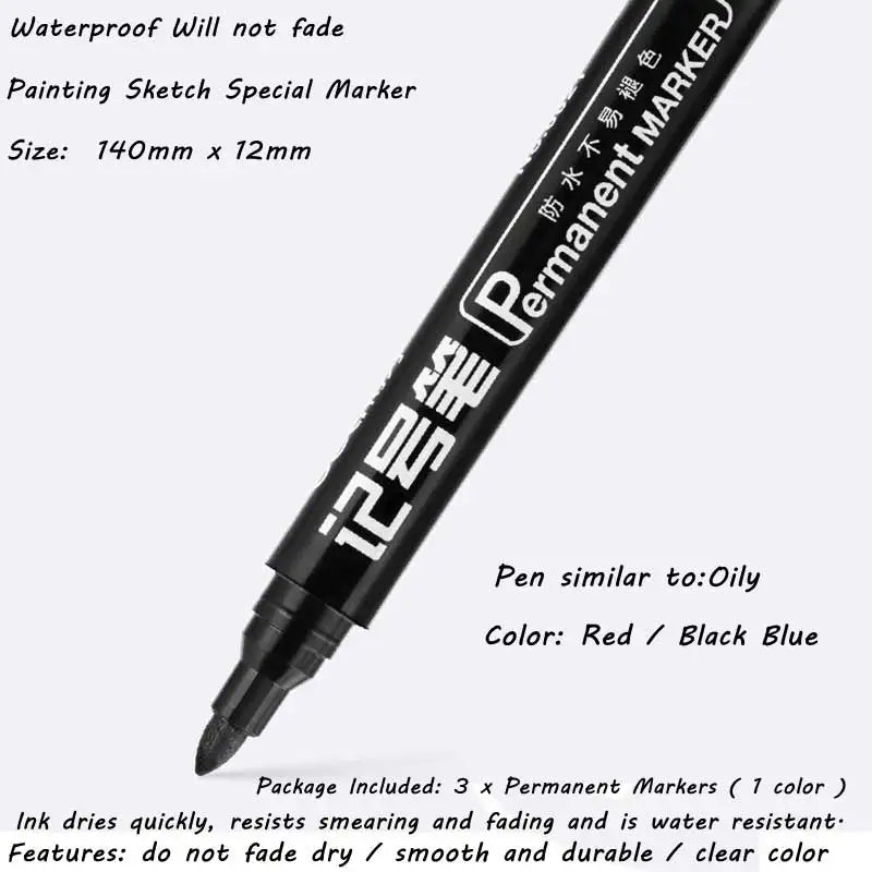 9pcs/Set Twin Tip Permanent Markers,  Black, Red,Blue Ink, 0.5mm-1mm pens for School Office Supplies Student Stationery