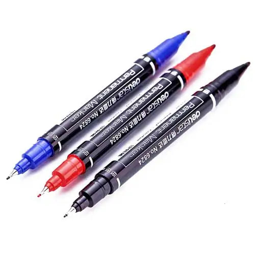 9pcs/Set Twin Tip Permanent Markers,  Black, Red,Blue Ink, 0.5mm-1mm pens for School Office Supplies Student Stationery