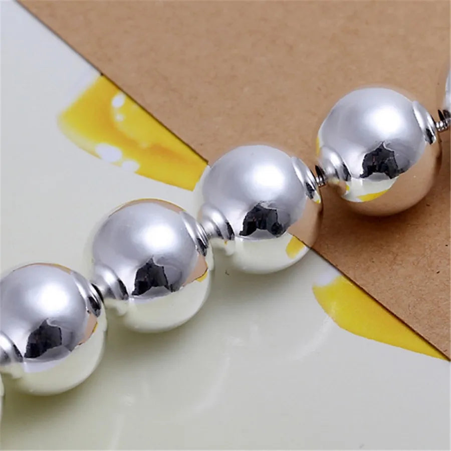 925 Charm 14MM beads silver color bracelet for men with high quality fashion jewelry gift for Father's Day H080 free shipping