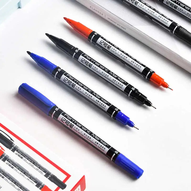 9pcs/Set Twin Tip Permanent Markers,  Black, Red,Blue Ink, 0.5mm-1mm pens for School Office Supplies Student Stationery