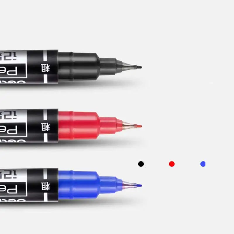 9pcs/Set Twin Tip Permanent Markers,  Black, Red,Blue Ink, 0.5mm-1mm pens for School Office Supplies Student Stationery