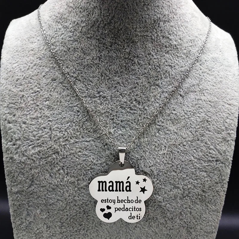 Mama Stainless Steel Chains Necklace for Women Black Enamel Statement Necklace Jewelry dia de la madre Mother's Day Gift N719S01