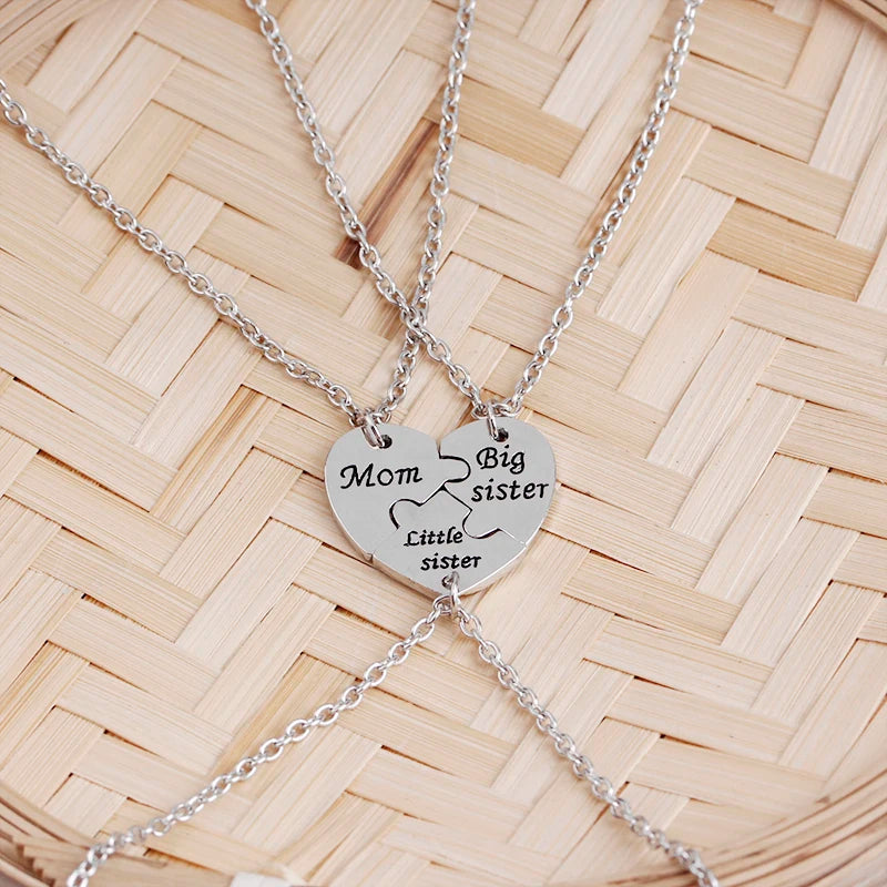 mom big sister little sister Necklace Family Jewelry Special Gift For Mommy big lil sis party gift Mother Day heart Stitching