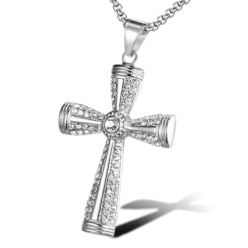 Hip hop big Cross gold color Iced Out Bling Bling zircon Pendant For Men Charm Chain Necklace Father's Day Fashion Gift Jewelry