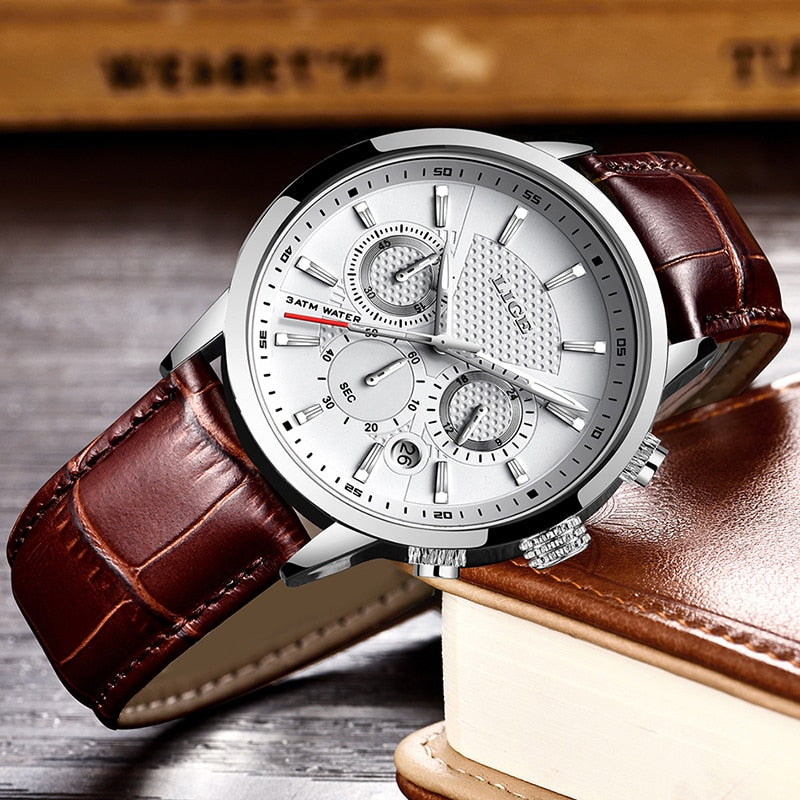 2023 New Mens Watches LIGE Top Brand Leather Chronograph Waterproof Sport Automatic Date Quartz Watch For Men Relogio Masculino - RY MARKET PLACE