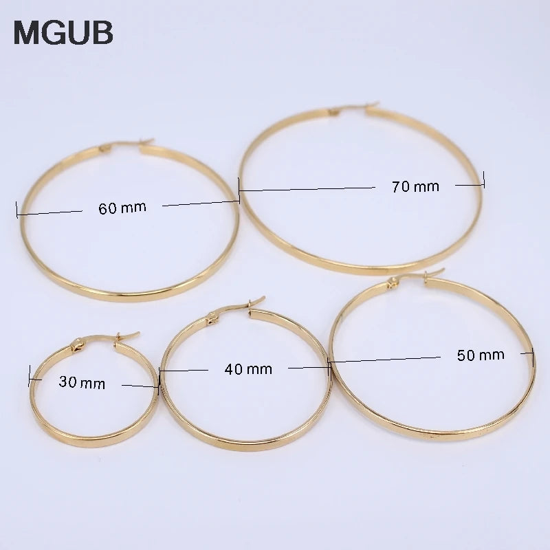 MGUB Diameter 30MM-60MM Stainless Steel Jewelry Big crystal Hoop Earrings Gold Color Circle Round Earrings For Women  LH505