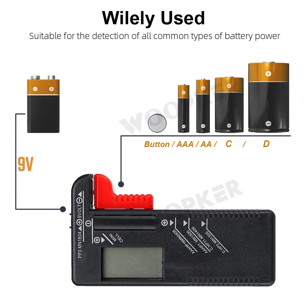 Battery Storage Box Organizer Holder with Tester - Battery Pack Case  Including Batteries Checker for AAA AA C D 9V