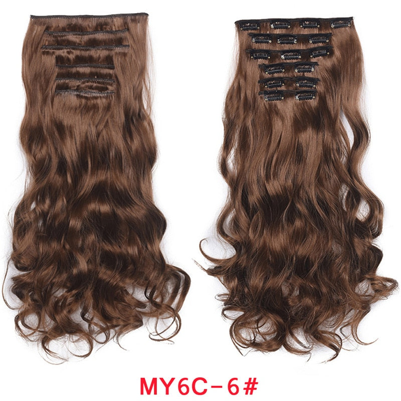 Clip In Hair Extension 20Inch 16 Clips Long Synthetic Hair Heat Resistant Hairpiece Natural Wavy Ombre Hair Piece 6Pcs/Set LIHUI - RY MARKET PLACE