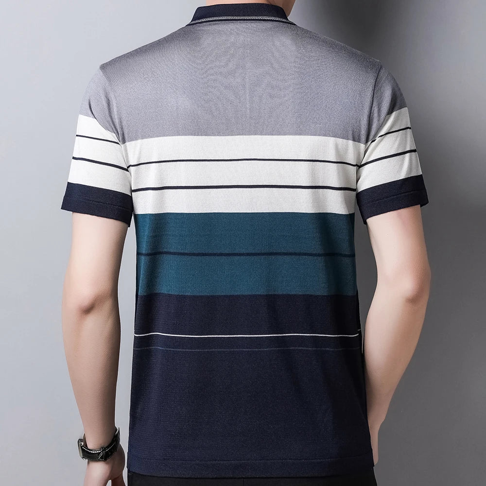 2022 Brand Short Sleeve Polo Tee Shirt Men Casual Summer Striped Men's Clothing Polos Shirts Mens Fashion Slim Fit Poloshirt 722