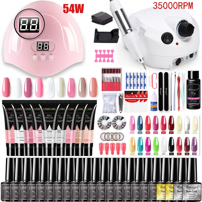 Manicure Set for Nail Extensions Gel Nail Polish Set Acrylic Kit Poly Nail Gel Set With UV LED Nail Lamp Gel Kits Nail Tools Set - RY MARKET PLACE