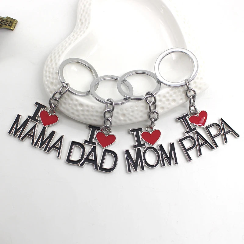 I Love MOM&MAMA&DAD&PAPA Hollow Letters Keychain for Women Men Jewelry Backpack Key Chain Father's Day and Mother's Day Gifts