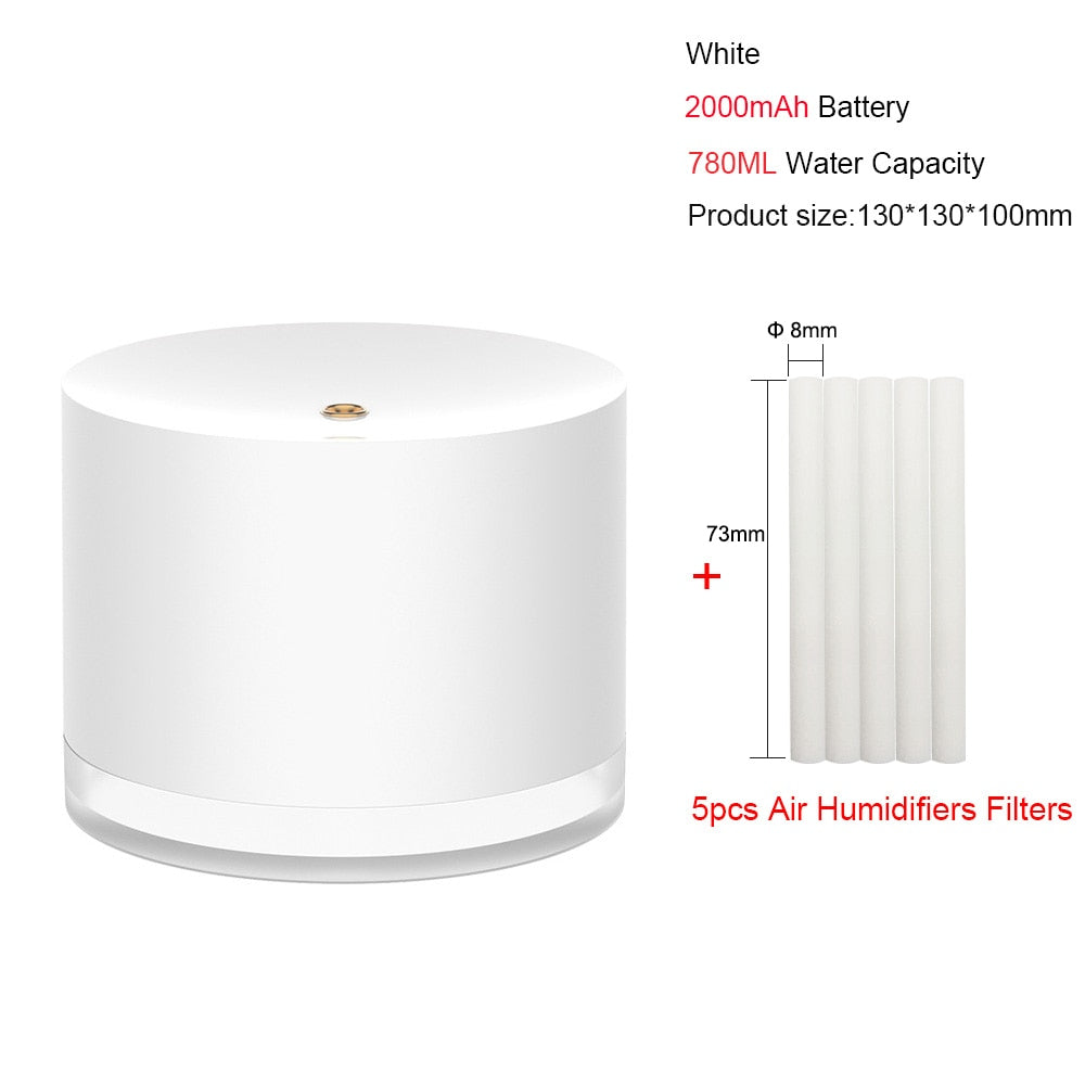 Portable Air Humidifier Wireless 2000mAh Usb Rechargeable Electric Humidifiers Diffuser Cool Mist Maker Night Lamp For Home - RY MARKET PLACE