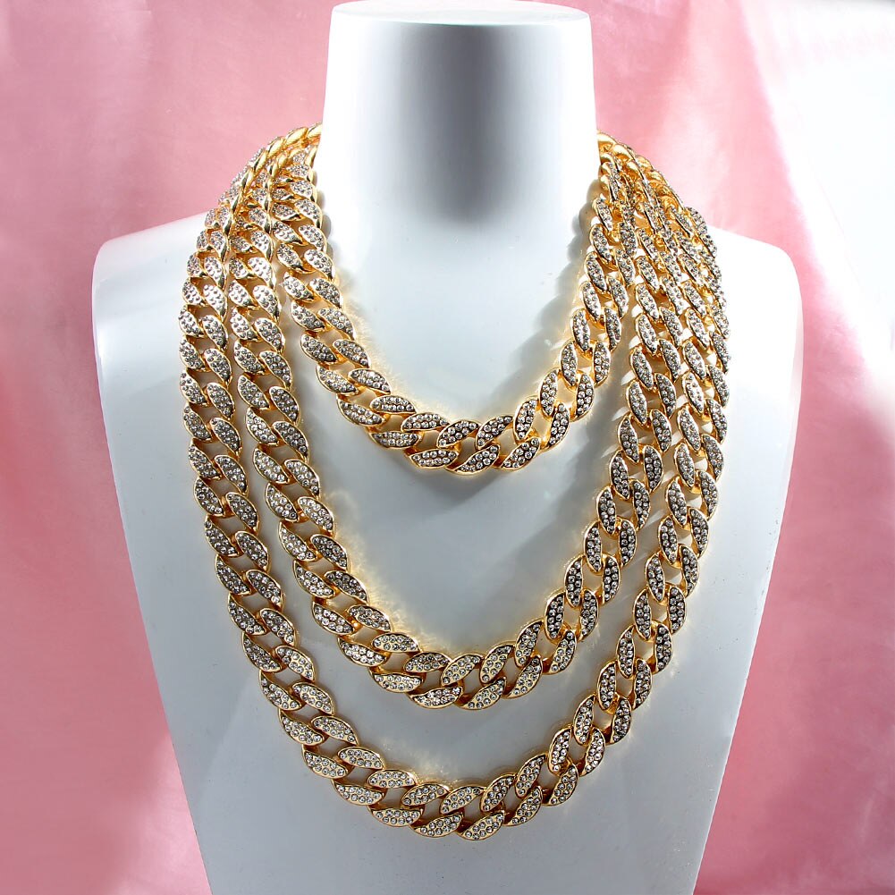 15mm Cuban Link Chains Necklace Fashion Hiphop Jewelry For Women Men Bling Iced Out  Full Rhinestone Rapper Necklaces Collar - RY MARKET PLACE