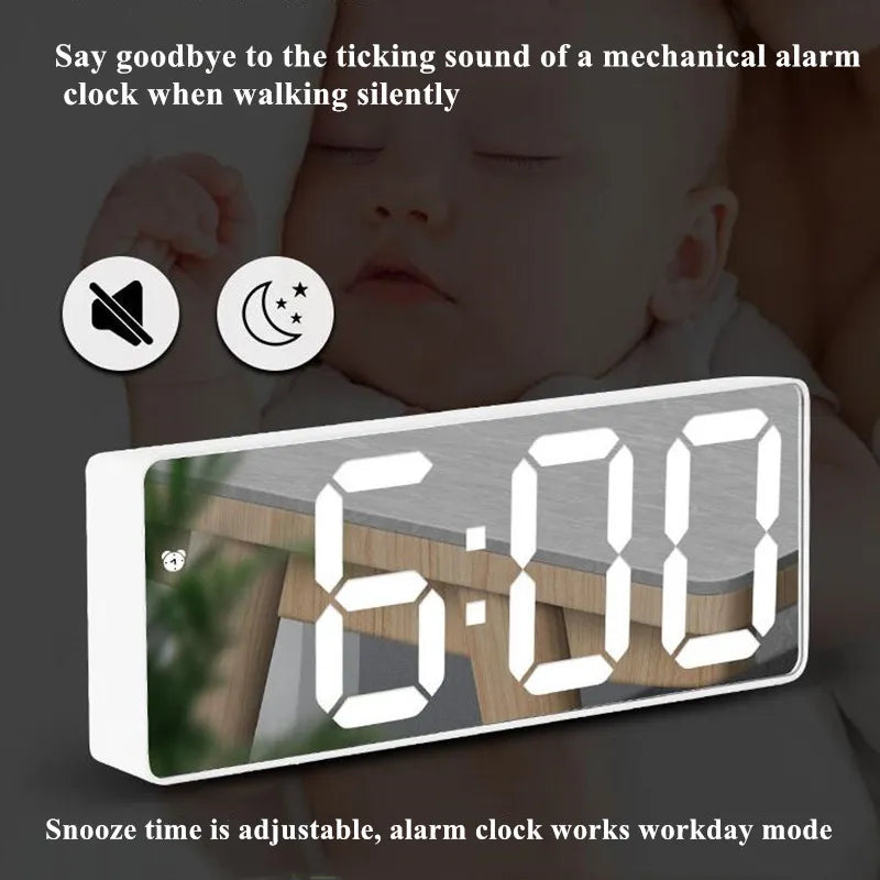 Acrylic/Mirror Digital Alarm Clock Voice Control (Powered By Battery) Table Clock Snooze Night Mode 12/24H Electronic LED Clocks