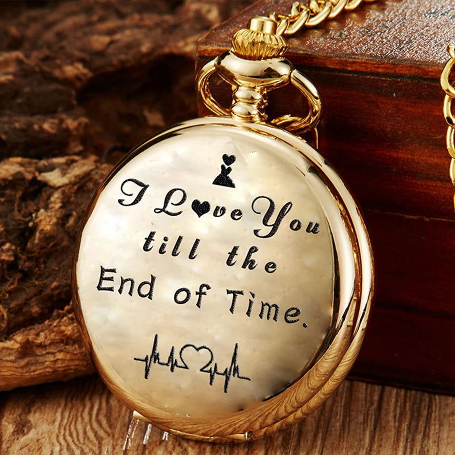 I LOVE YOU FOREVER Pocket Watch for Kids Children Mother Father DAD Fathers Day Daughter Laser Engrave Quartz Fob Chain Gift