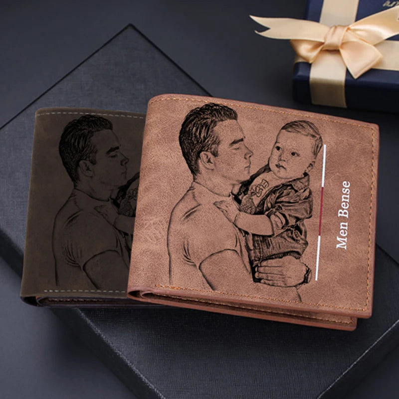 Photo Wallet Men's Short Multi-Card Custom Photo Wallet Fashion Casual Matte Bifold Custom Engraving Father's Day Gift Wallets