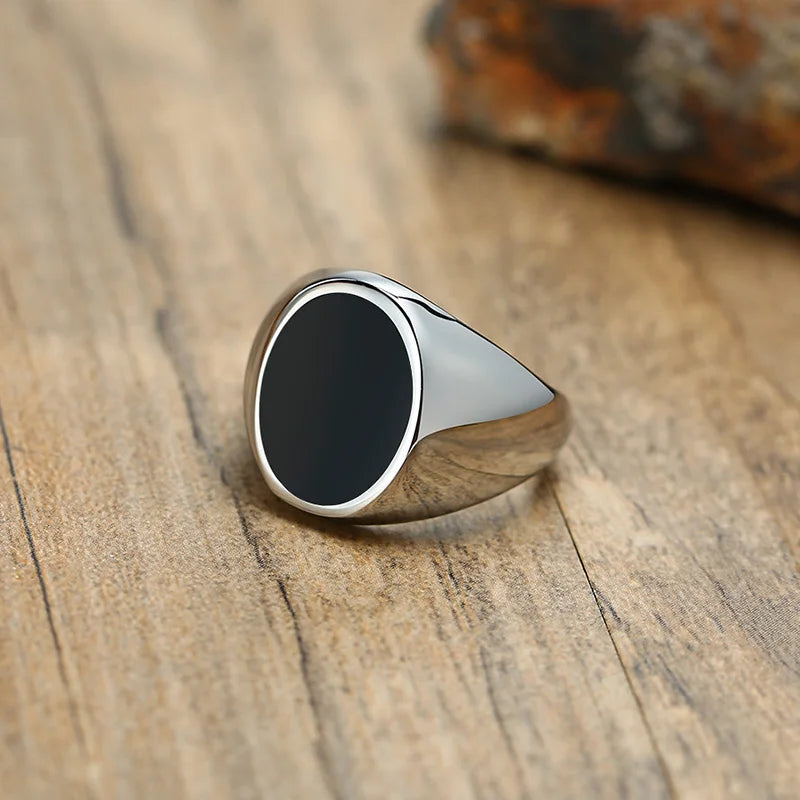 Modern Men Oval Black Plain Sides Signet Ring Stinless Steel Streetwear Expression of Wealth Rings Father's Day Gift