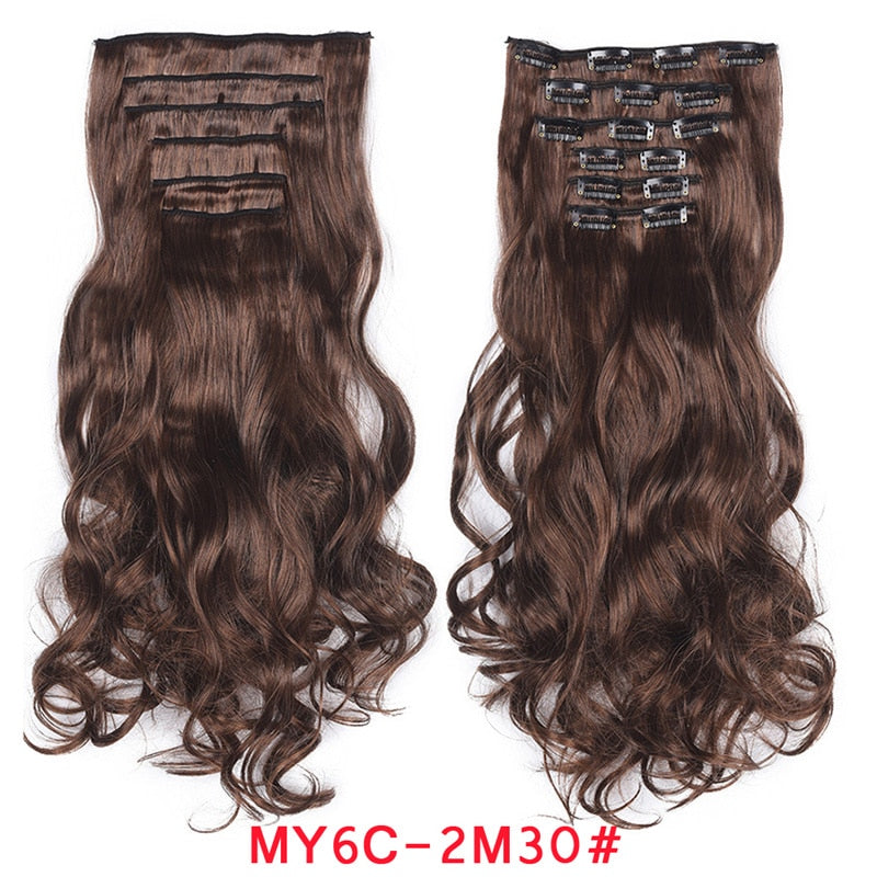 Clip In Hair Extension 20Inch 16 Clips Long Synthetic Hair Heat Resistant Hairpiece Natural Wavy Ombre Hair Piece 6Pcs/Set LIHUI - RY MARKET PLACE