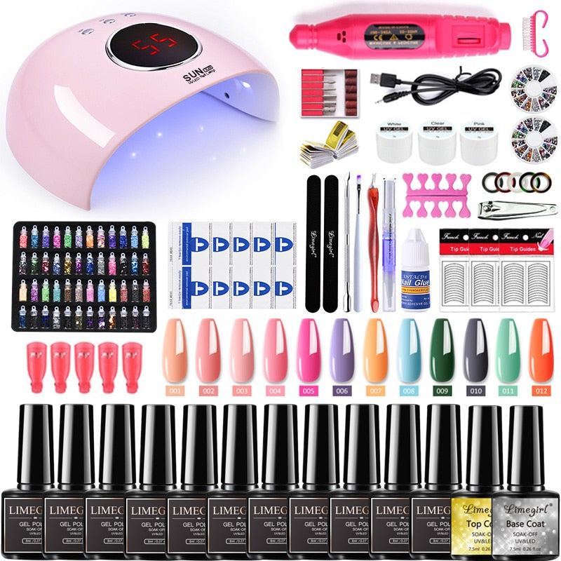 Manicure Set for Nail Extensions Gel Nail Polish Set Acrylic Kit Poly Nail Gel Set With UV LED Nail Lamp Gel Kits Nail Tools Set - RY MARKET PLACE