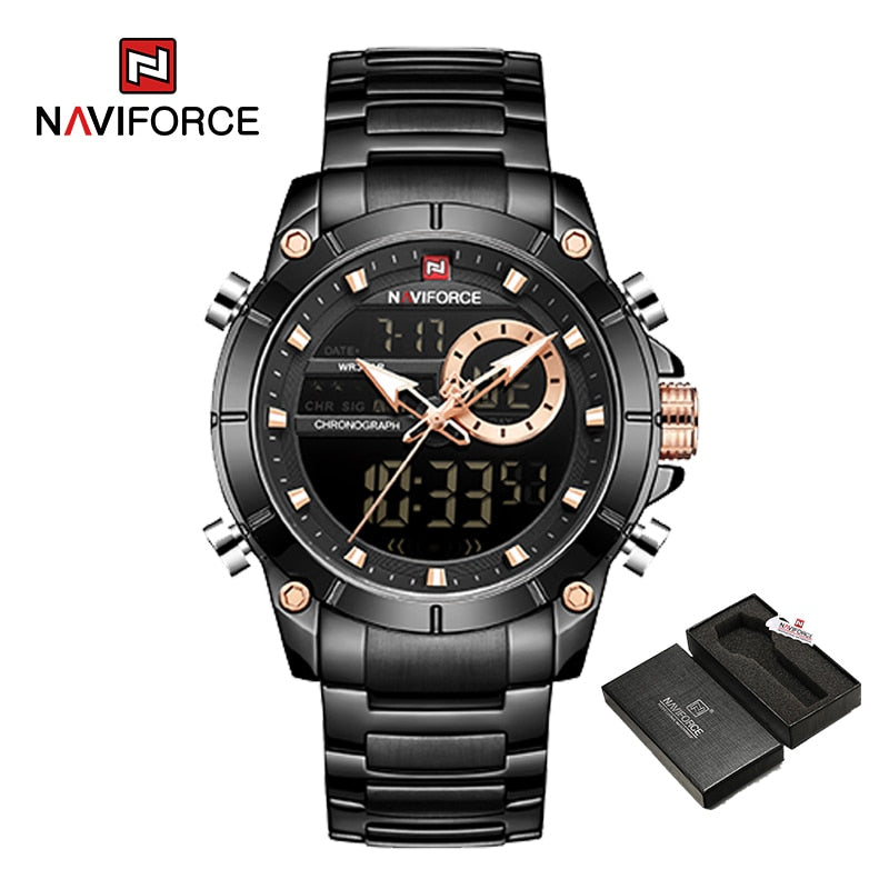 NAVIFORCE Luxury Original Sports Wrist Watch For Men Quartz Steel Waterproof Digital Fashion Watches Male Relogio Masculino 9163 - RY MARKET PLACE