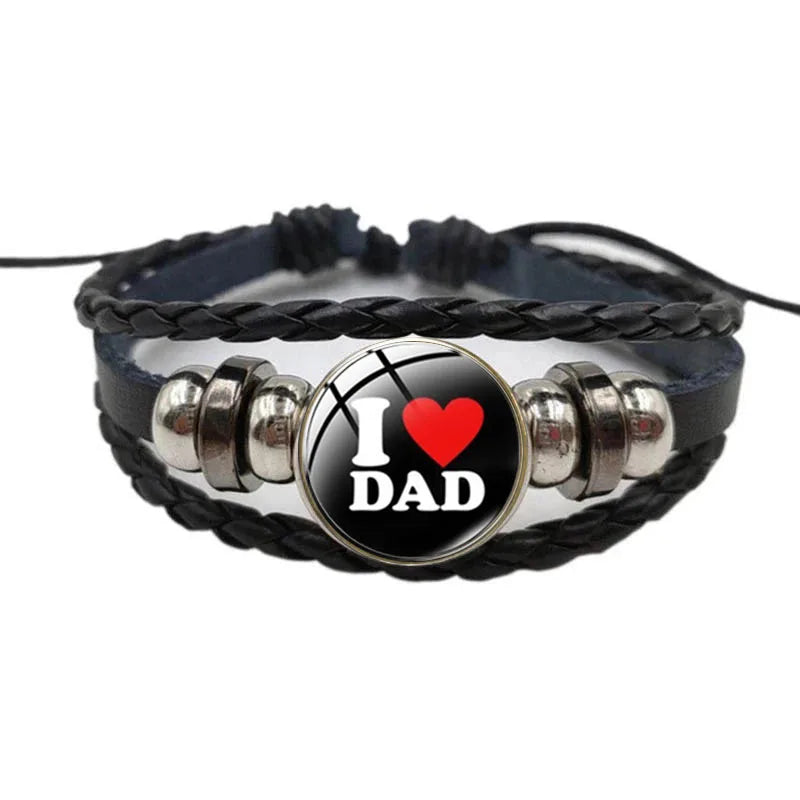 Cute I Love Dad Letter Quote Charm Bracelet Fashion Punk Black Adjustable Length Rope Chain Leather Bracelet Father'S Day Gift