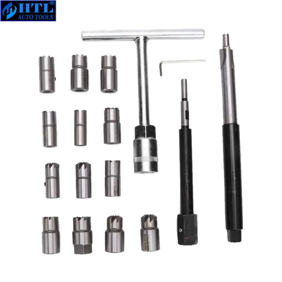 Injector Remover 17Pcs Diesel Injector Seat & Cleaner Carbon Remover Seat Tools Cutter Milling Cutter Set Universal Car Tool Kit