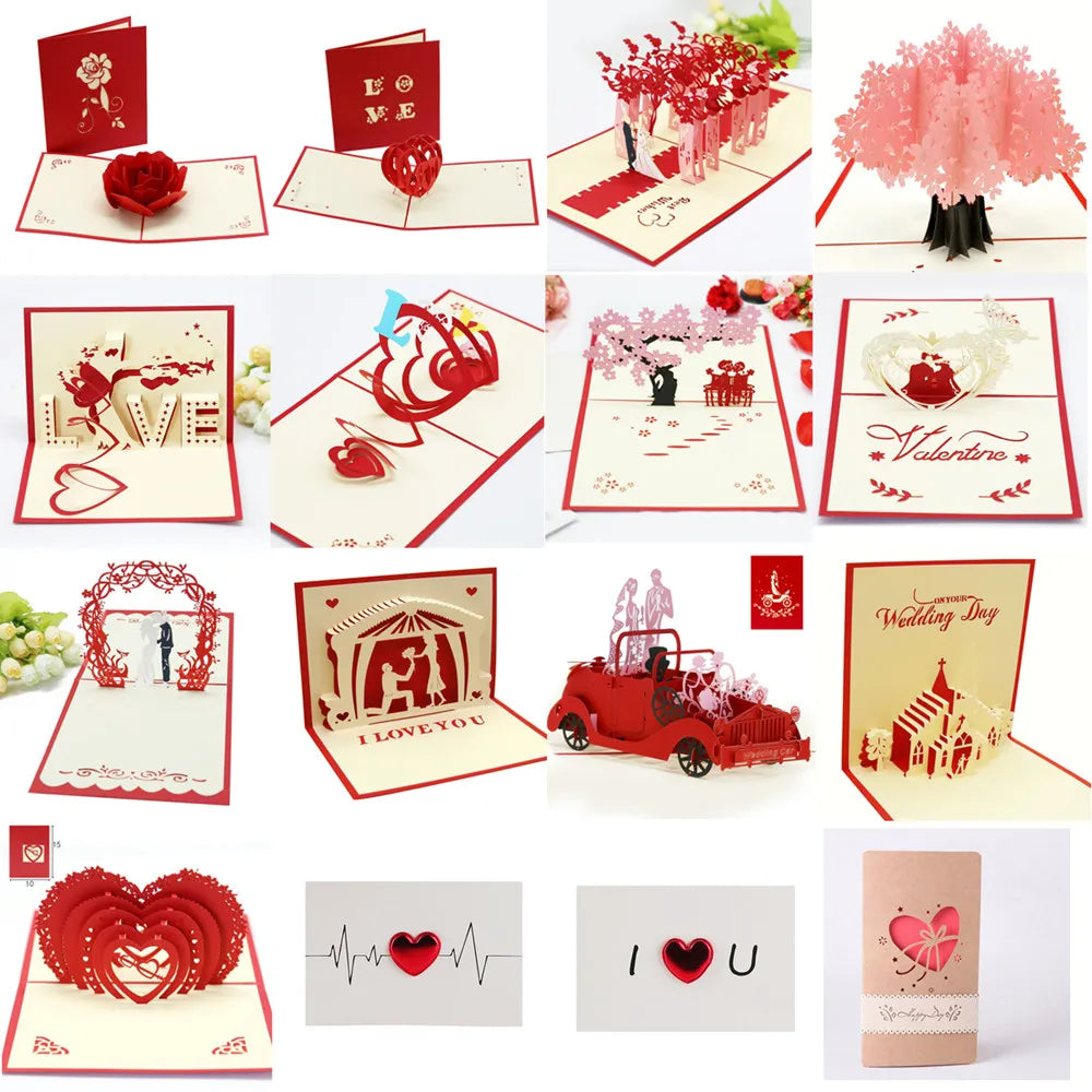 Love Postcard 3D Pop UP Greeting Cards Wedding Birthday Anniversary for Couples Wife Husband Handmade Valentines Day Gift