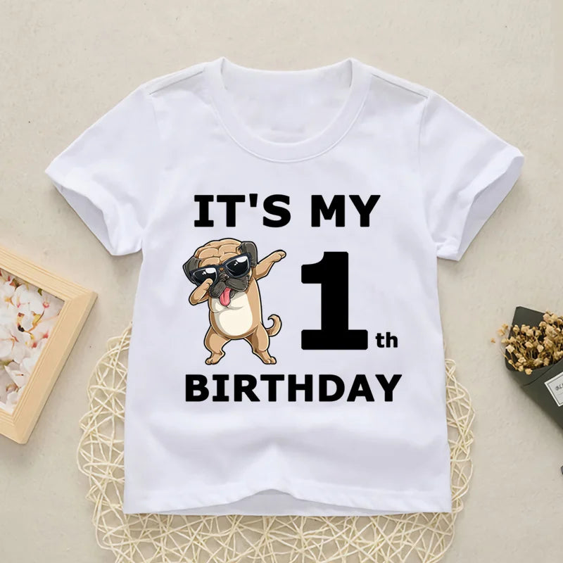 Baby Happy Birthday Number 1-10 Letter Print T Shirt Girls Boys Dogs Funny T-shirt Clothes Summer Cute Short Sleeve,YKP021