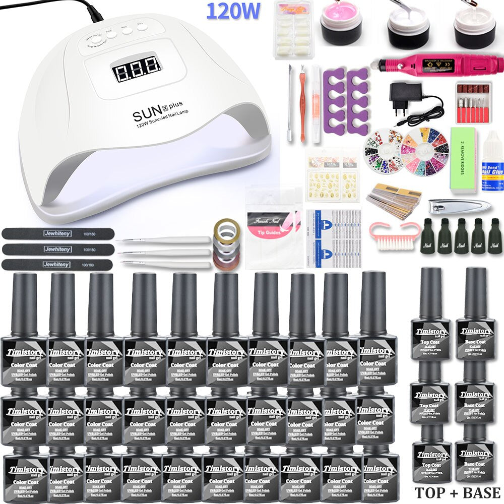 Manicure Nail Set 30/20/10 gel Nail Polish Set Kit 120W UV LAMP Set Electric Nail Drill Nail Art Manicure Set Nail Extension Kit - RY MARKET PLACE