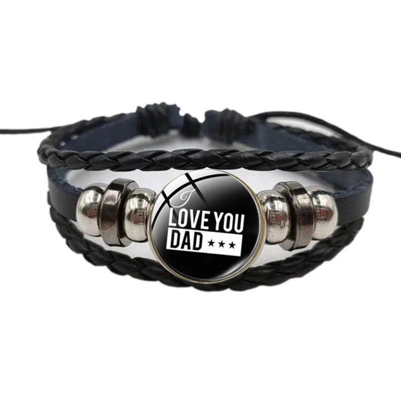 Cute I Love Dad Letter Quote Charm Bracelet Fashion Punk Black Adjustable Length Rope Chain Leather Bracelet Father'S Day Gift