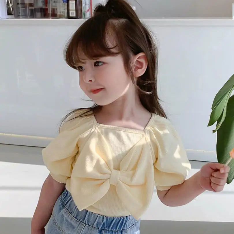 Girls Short Sleeve Shirt Tops Bow Cotton Clothes Summer Baby T Shirt For Girl Children t-shirt Clothing New Fashion Princess