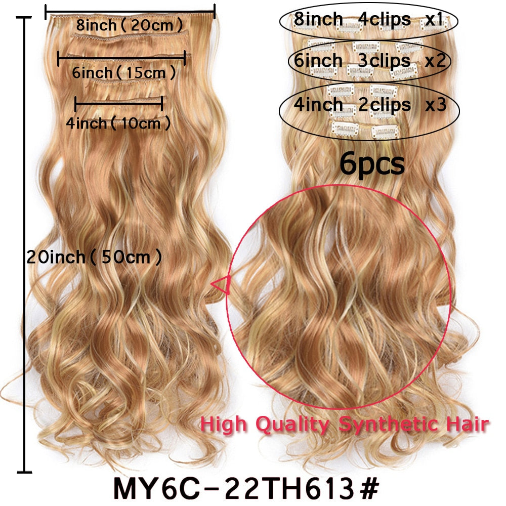 Clip In Hair Extension 20Inch 16 Clips Long Synthetic Hair Heat Resistant Hairpiece Natural Wavy Ombre Hair Piece 6Pcs/Set LIHUI - RY MARKET PLACE