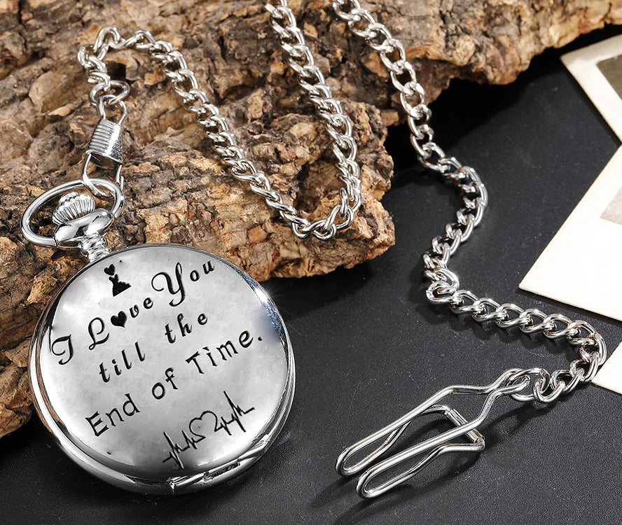 I LOVE YOU FOREVER Pocket Watch for Kids Children Mother Father DAD Fathers Day Daughter Laser Engrave Quartz Fob Chain Gift