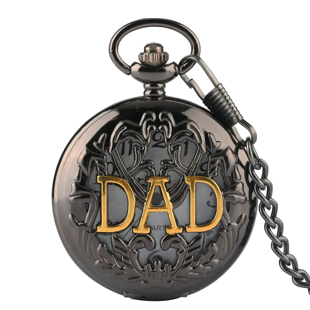 Dad Gifts Series Retro DAD Quartz Pocket Watch Casual Necklace Pendant Antique Style Steampunk Men Chain Watch Father's Day Gift