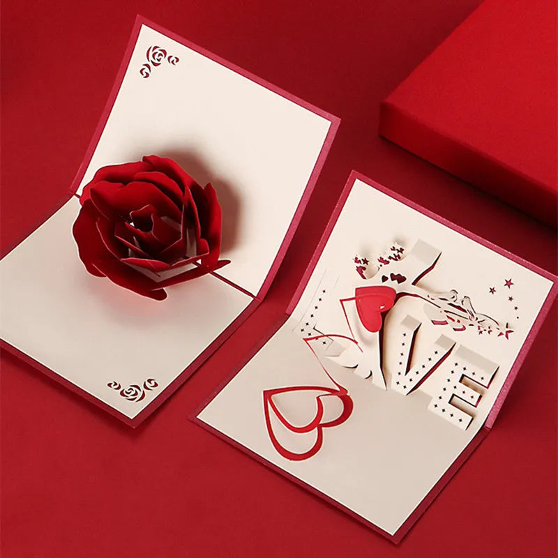 Love Postcard 3D Pop UP Greeting Cards Wedding Birthday Anniversary for Couples Wife Husband Handmade Valentines Day Gift