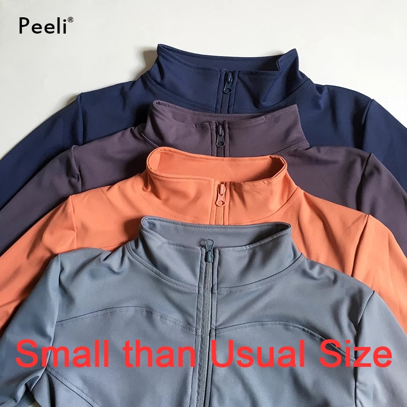 Peeli Long Sleeve Sports Jacket Women Zip Fitness Yoga Shirt Winter Warm Gym Top Activewear Running Coats Workout Clothes Woman - RY MARKET PLACE