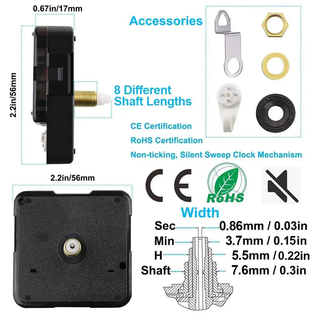 MCDFL DIY Quartz Silent Wall Clock Mechanism Central Movement Kit for Machinery Watch Table Sweep Timepiece Clockwork Long Shaft